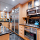 The kitchen features so much stainless steel, and at least eight different knives.
